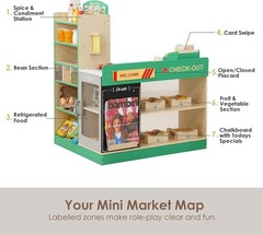 Wooden Grocery Store Playset for Kids with Checkout Counter Pretend Market with