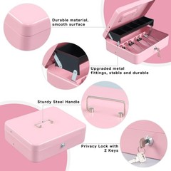 Cash Box W/ Money Tray & Key Lock,Tiered Cantilever Design,4 Bill / 5 Coin