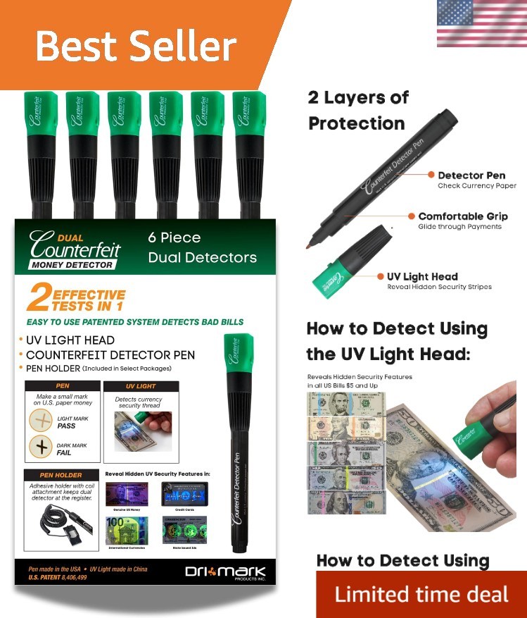 Dual Counterfeit Money Detector Pen, UV Light 6 Pack – Fake Money Bill Check…