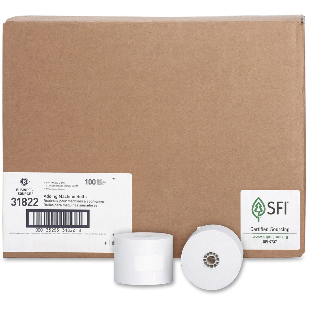 Business Source Paper Roll, Single Ply, Bond, 2-1/4″ x 165′, 100RL/CT, WE