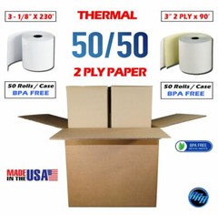 3 1/8 x 230 Thermal paper + 3″ x 90′ 2 Ply Kitchen Printer paper 50 rolls