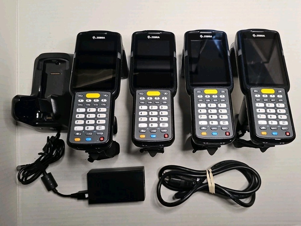 Lot of 4 Zebra MC3300U UHF RFID Handheld Mobile Computer Gun Scanner w/ 1 Cradle