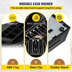 VEVOR Cash Drawer 16″ Cash Register POS System 5 Bill 8 Coin 3 Unlocking Ways