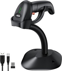 Bluetooth Wireless Barcode Scanner with Auto-Sensing Stand – 24hr Battery Life