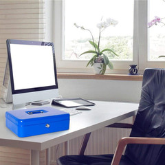 Locking Large Metal Cash Box with Money Tray, Lock Money Box with Key, Blue, CB0