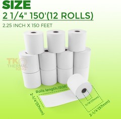 12 Rolls 2 1/4″ x 150′ Thermal Paper Adding Machine/Calculator POS Receipt p…
