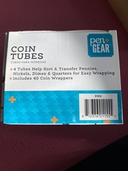 Pen Gear Coin Tubes 4 Tubes to Sort Coins & 40 Coin Wrappers – New