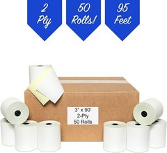 50 Rolls 3″ x 95′ 2-Ply Carbonless Cash Register Paper for M119 Hypercom T77F