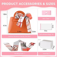 Orange Leather Money Pull Box For Cash With Ribbon And 30 PCS Bags 1 PCS