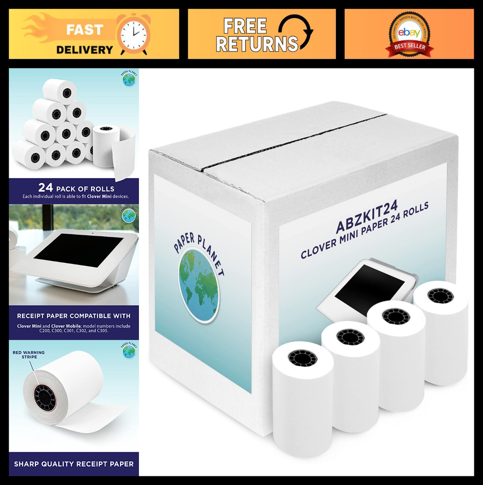 Thermal Paper Rolls for Clover Mini C200 C300 C301 C302 C305 | 24 Pack