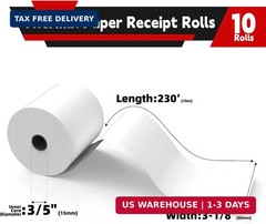 3 1/8 x 230 Thermal Paper Receipt Rolls, HUOJI 10 rolls Receipt Paper Fits Star