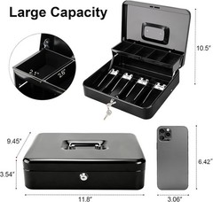 Secure Cash Box with Key Lock – Auto-Pop Spill-Proof Tray & Scratch Resistant