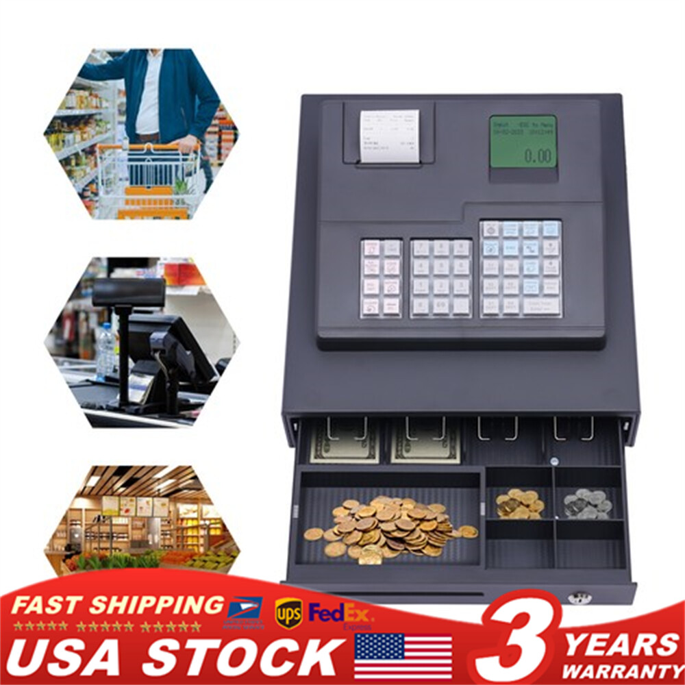 Electronic Cash Register, 39 Keys Raised Keyboard thermal cash register US STOCK