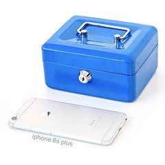 Small Cash Box with Key Lock Metal Blue 6×4 4/5×3 1/5 Inch QH1502XS Portable
