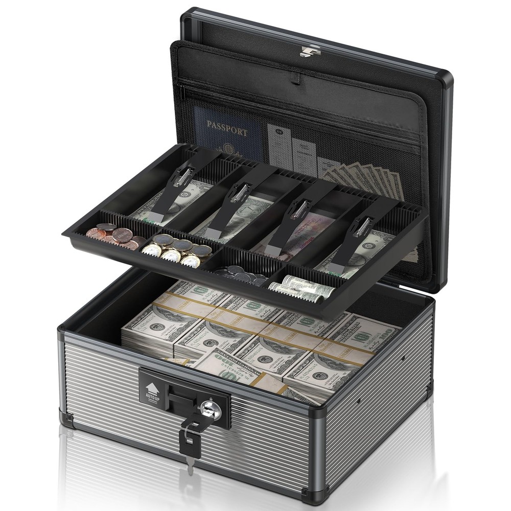 Lockbako Locking Cash Box with Money Tray and Key, Secure Money Safe Box for …