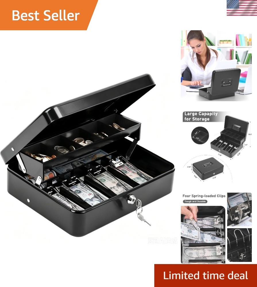 Cash Box with Key Lock–0.7mm Thick Metal Money Box for Flea Market Vendors, C…