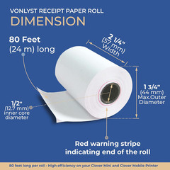 Thermal Receipt Paper Rolls for Clover Mini & Clover Mobile – 2 1/4” X 80’ BPA F