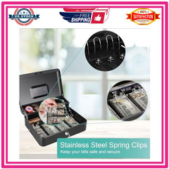 Cash Box with Money Tray Key Lock XL 11.8×9.45×3.54 Black Money Storage