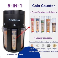 Automatic Coin Sorter 5 in 1 Coin Counter with Coin Wrappers, Sort Your Spare Ch