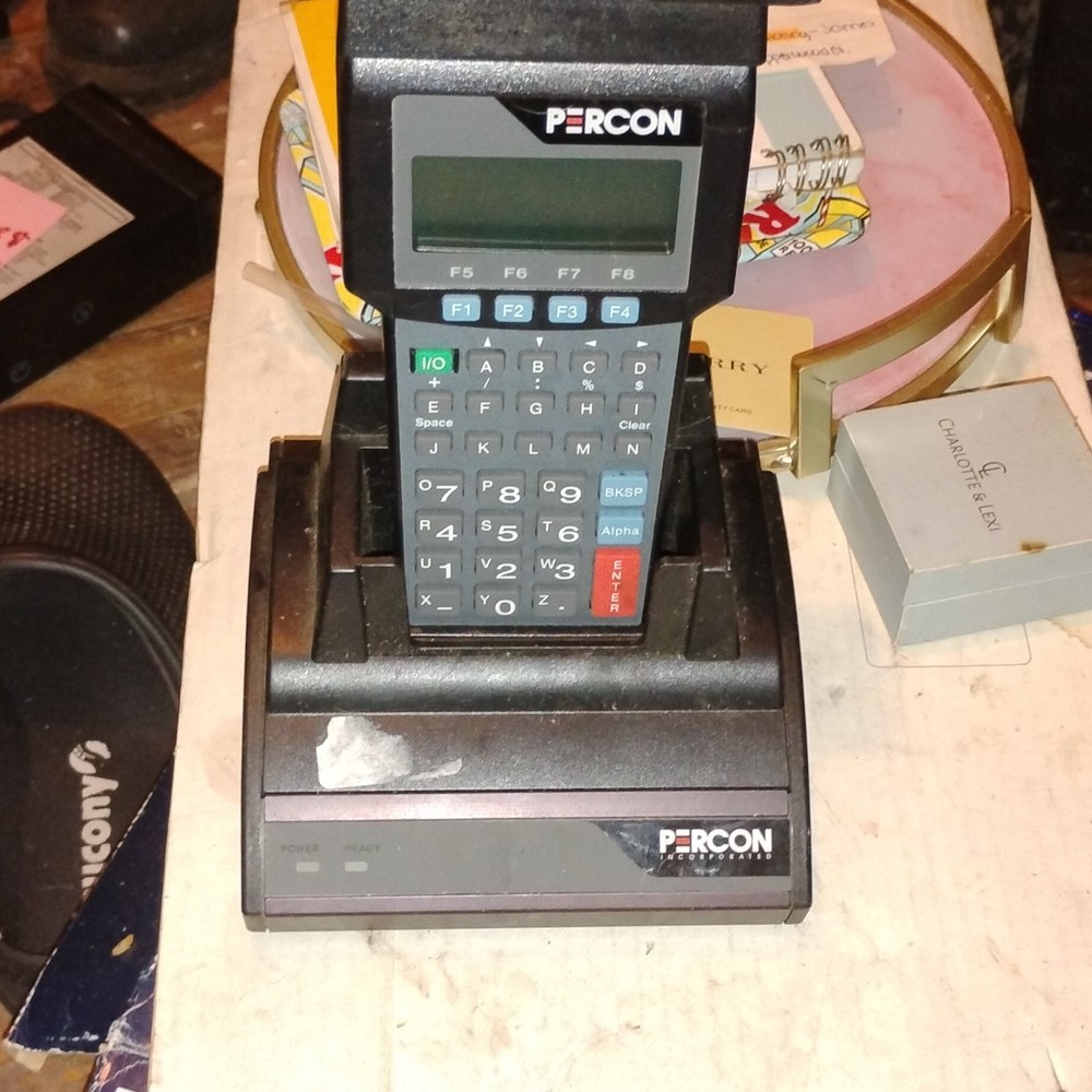 PERCON PT 2000 Wired Barcode Scanner Terminal w/ Base/Cradle Stand