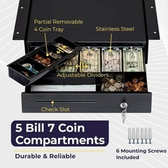 Volcora Cash Register Drawer with Under Counter Mounting Metal Bracket – 16″ Bla