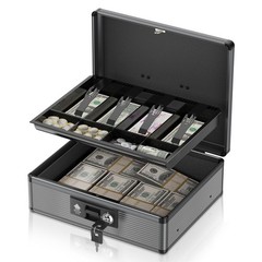 Lockbako Extra Large Locking Cash Box with Money Tray, Key, and Bottom Storage