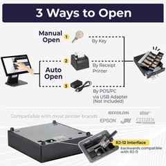 Cash Register Drawer 13″ 4 Bill/5 Coin 12-24V RJ11/RJ12 Key-Lock Black POS