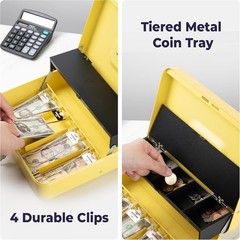 Large Cash Box with Key Lock, Metal Money Box for Cash, Portable Locking Safe…