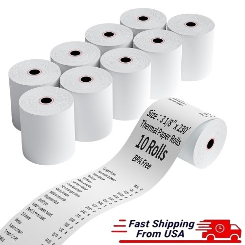 10 Rolls 3 1/8″ x 230′ Thermal Paper POS Cash Registers Receipt Paper Roll 80mm