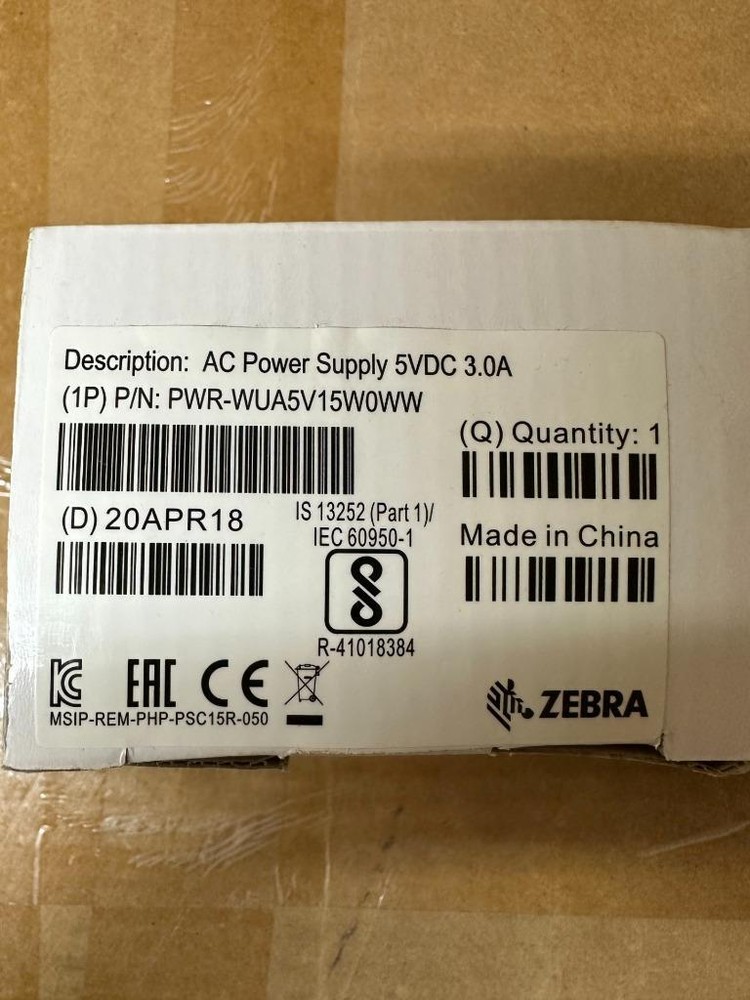 Zebra PWR-WUA5V15W0WW Indoor 15W Black Power Adapter/Inverter