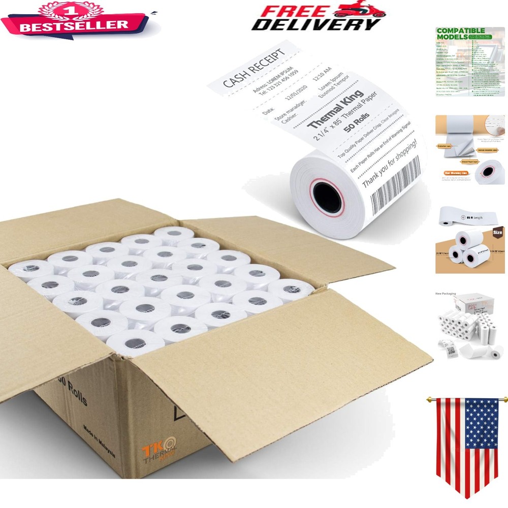 Crisp Image 50 Rolls 2 1/4″ x 85′ Biodegradable Thermal Paper for Cash Registers