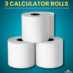 Adding Machine/Calculator Roll, 16 lb, 1/2″ Core, 2-1/4″ x 150 ft, White (3)