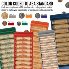 Rolled Coin Storage Organizer 5 Tray Set with Ridges for Loose Coins | Dollar, Q