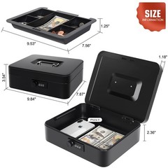 Black Small Metal Petty Cash Lock Box Key Money Tray 5.9×4.7×3.1 Inches