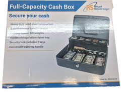 Solid Steel Cash Box With Key Lock And Tiered Tray For Secure Storage
