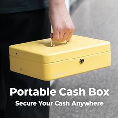 Large Cash Box with Key Lock, Metal Money Box for Cash, Portable Locking Safe…