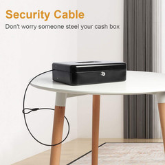 Large Locking Cash Box with Money Tray, Lock Box with Security Cable Metal Money