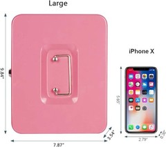 Elegant Pink Large Metal Cash Box with Double Storage & Key Lock – 9.84″x7.87″