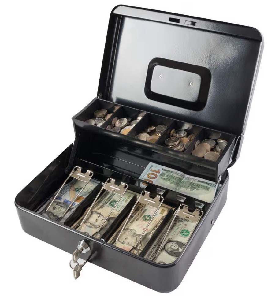 KYODOLED Locking Cash/Money Saving Organizer Box with Lock Safe with Key and Cas