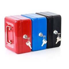 Small Cash Box with Key Lock Metal Blue 6×4 4/5×3 1/5 Inch QH1502XS Portable