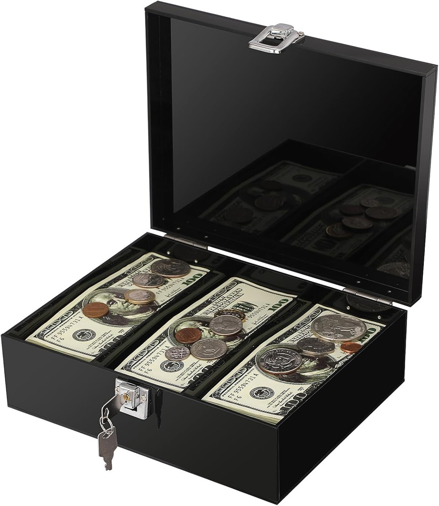 Acrylic Lockable Cash Storage Box 3 Slots Money Holder Cash Organizer Currency T