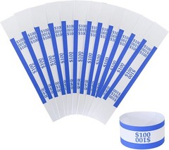 Blue $100 Currency Straps – 100 Self-Adhesive Money Wrappers for Quick Sorting