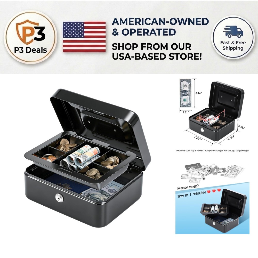 Durable Stainless Steel Cash Box with Lock, Ideal for Home & Business Use