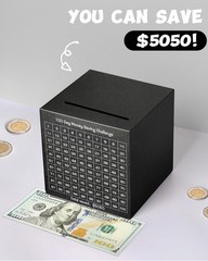 Metal Money Saving Box Save $5050 Unbreakable Stainless Steel Piggy Bank Black