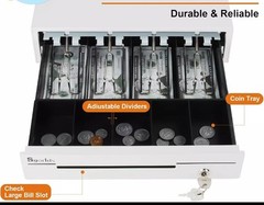 14″ White Cash Register Drawer for POS Machine with 4 Bill 5 Coin Fully Removabl