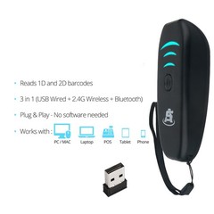 Portable Mini Wireless Bluetooth Barcode Scanner Rechargeable 1D & 2D Scan Gun