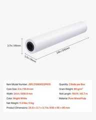 24in x 150ft 2Pack Technical Sheet 80g/m² 2in Core Easy Load
