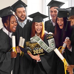 Graduation Money Box Cash Gift Pull Black Gold 2026 Grad Surprise Funny DIY
