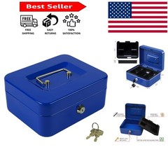 Medium Metal Cash Box with Key & Removable Money Tray, Water-Resistant, 7.87”