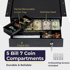 NEW Cash Register Drawer Under Counter Mount 16″ 5 Bill 6 Coin Tray RJ11 Key】